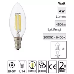 4W E14 ŞEFFAF RUSTİK BUJİ AMPUL